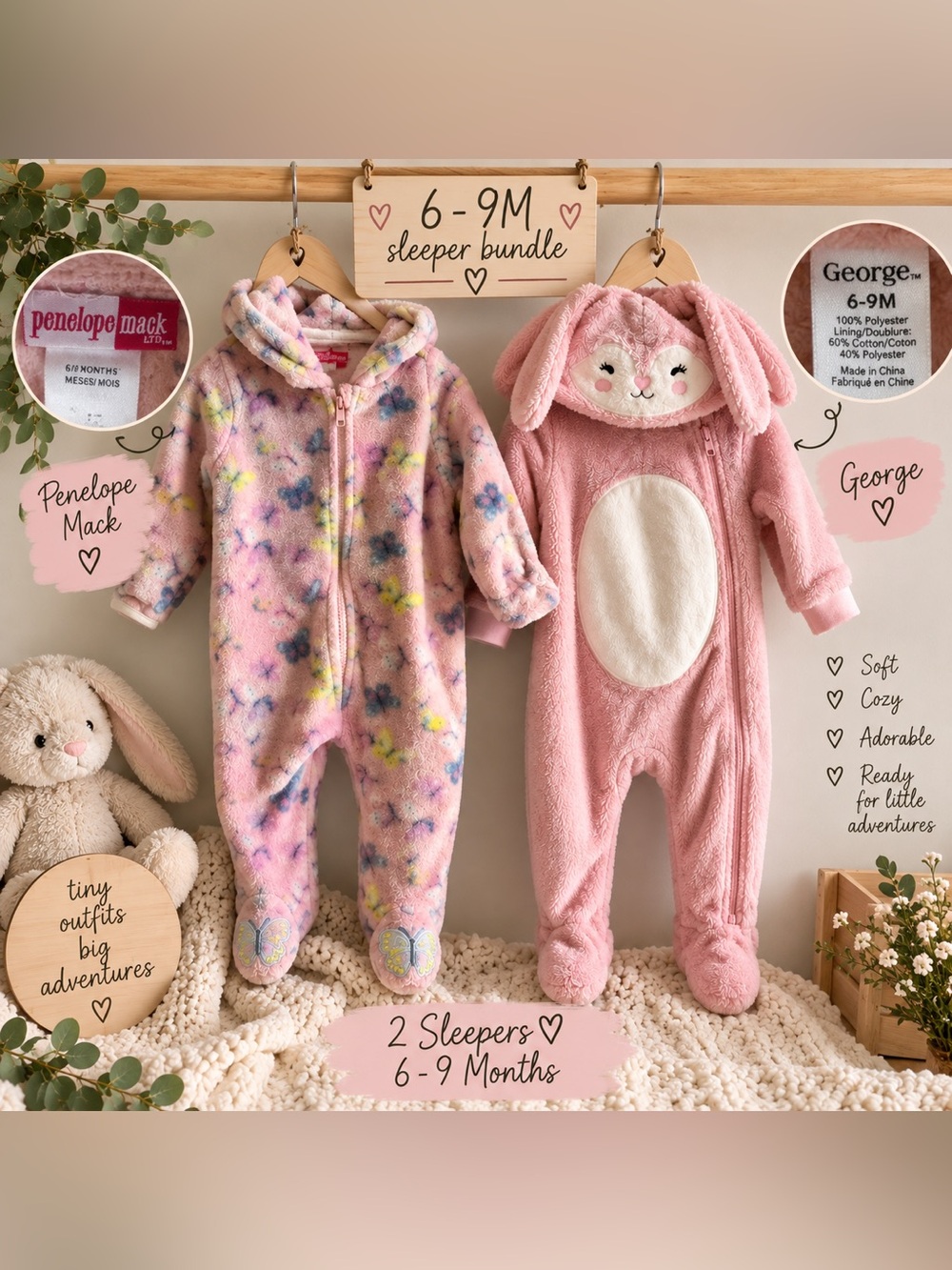 Baby Girl 6–9M Cozy Fleece Sleeper Bundle | George & Penelope Mack